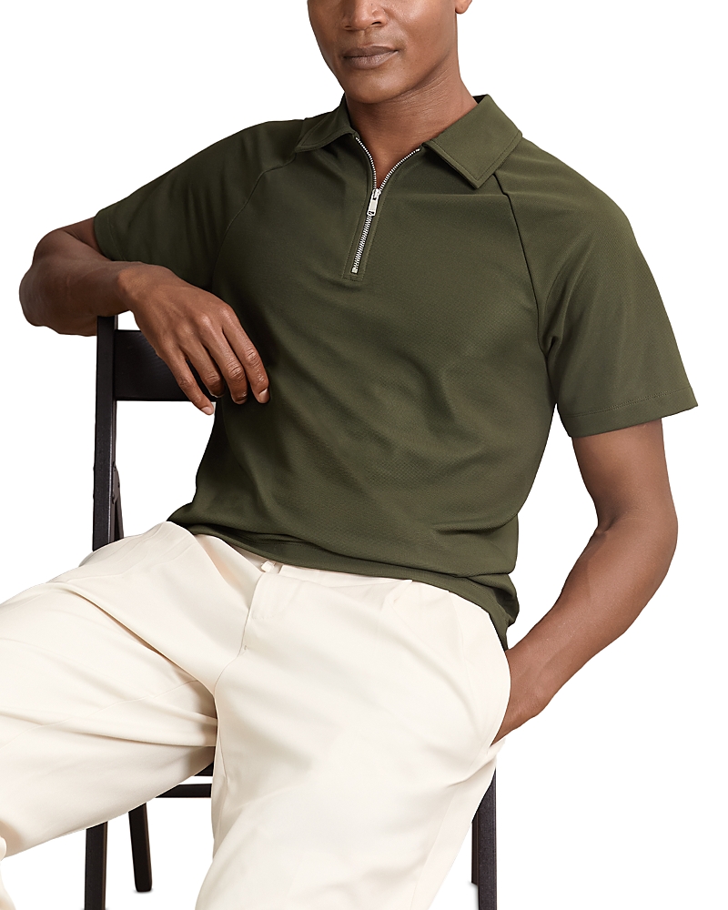 Reiss Green Winston Textured Raglan Half-zip Polo Shirt In Green