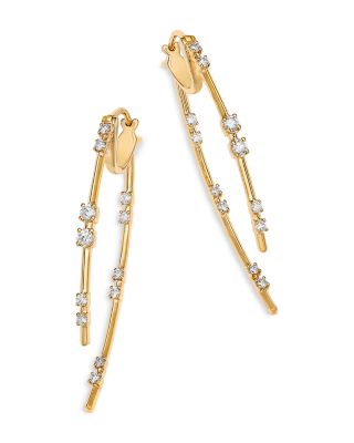 Diamond Huggie Hoop Drop Earrings in 14K Yellow Gold, 0.70 tcw