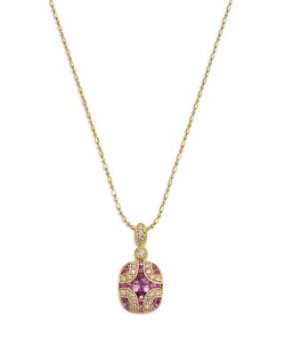  Pink Sapphire & Diamond Pendant Necklace in 14K Yellow Gold, 18"
