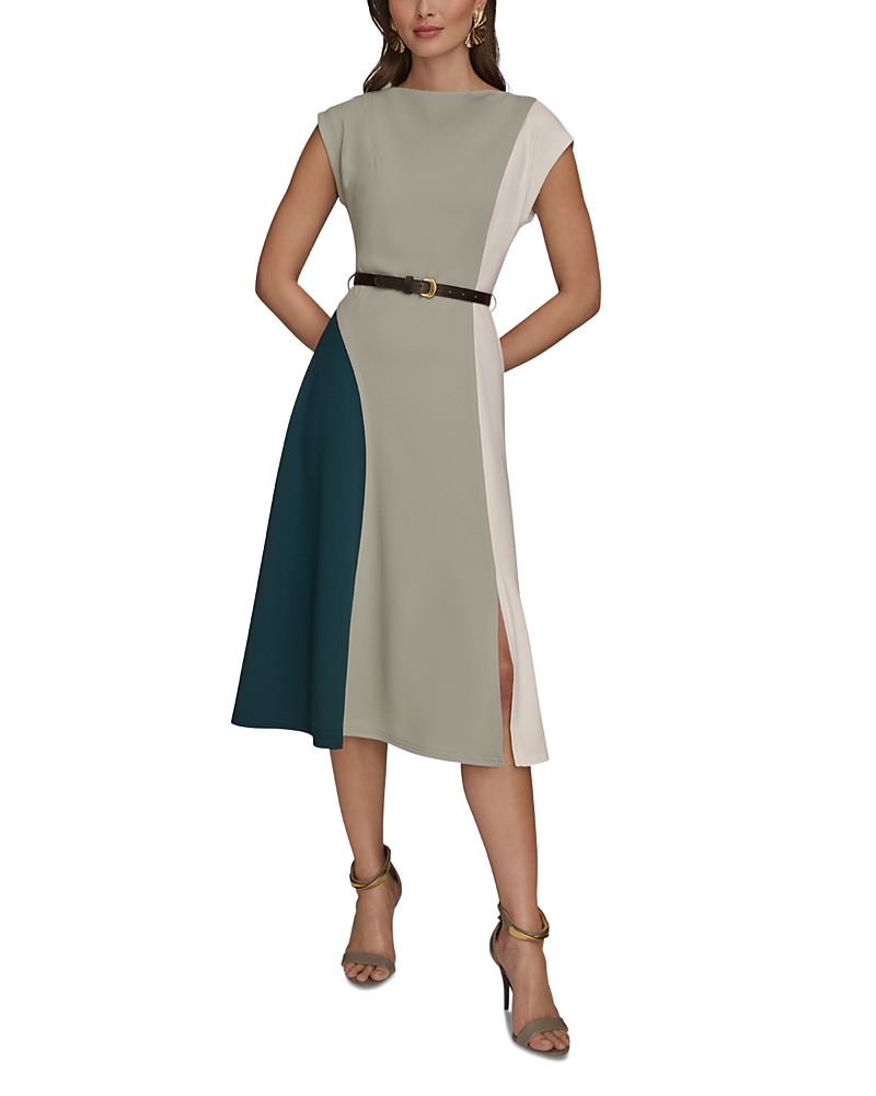 Donna Karan Colorblock Sleeveless Midi Dress In Gray