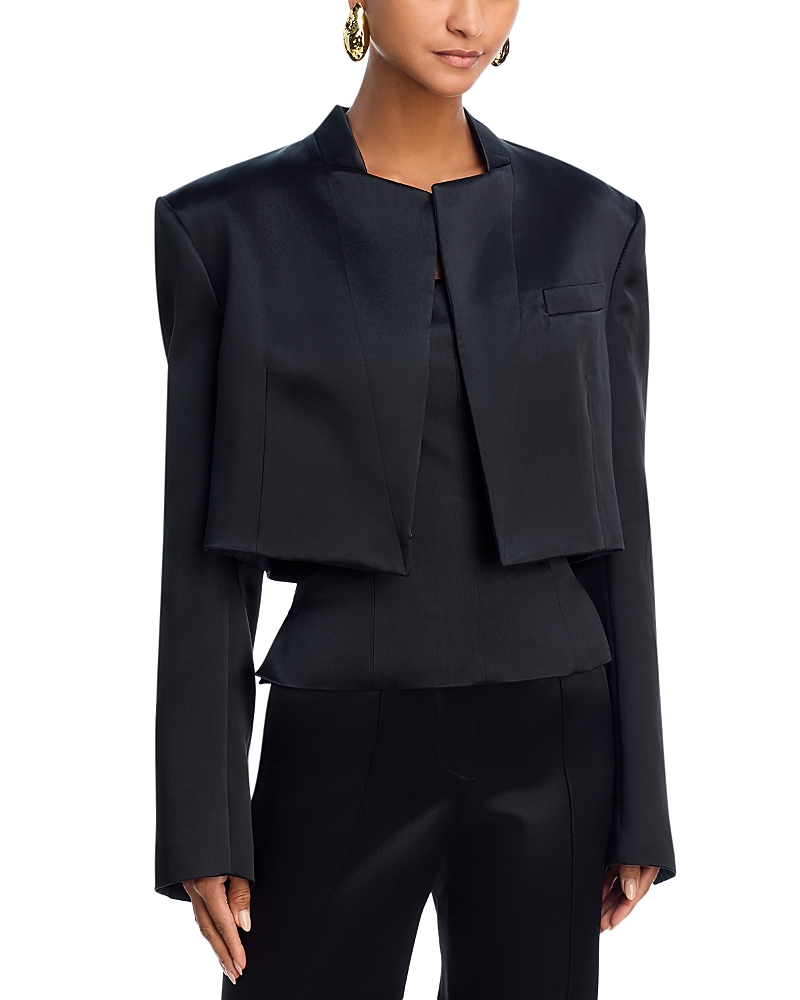 Helmut Lang Cropped Satin Blazer In Black