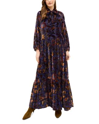 Kris Velvet Embroidered Maxi Dress