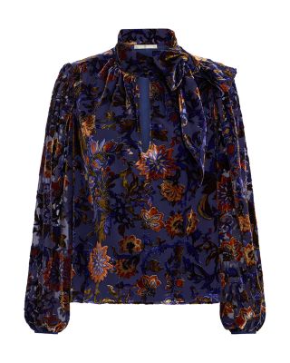 Vivianne Tie Neck Velvet Pattern Top