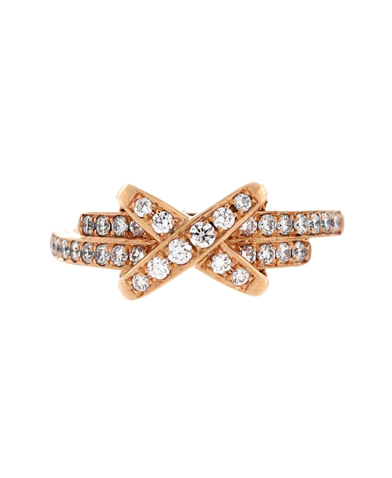 Pre-owned Pre-owned Chaumet  Chaumet Jeux De Liens Ring 18k Rose Gold With Pave Diamonds In Pink
