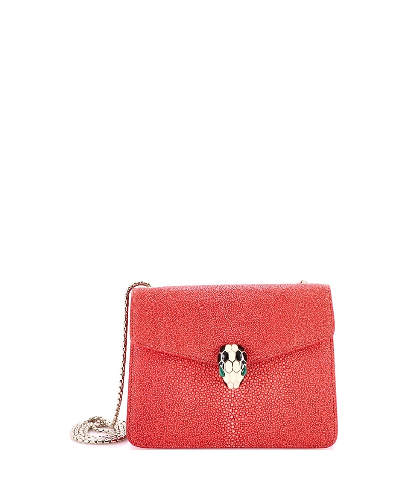 Pre-owned Pre-owned Bvlgari Bvlgari Small Serpenti Forever Square Shoulder Bag Stingray In Red