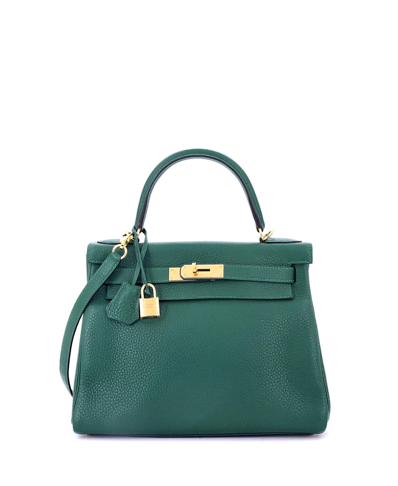 Pre-owned Pre-owned Hermes Hermes Kelly 28 Handbag Green Clemence With Gold Hardware