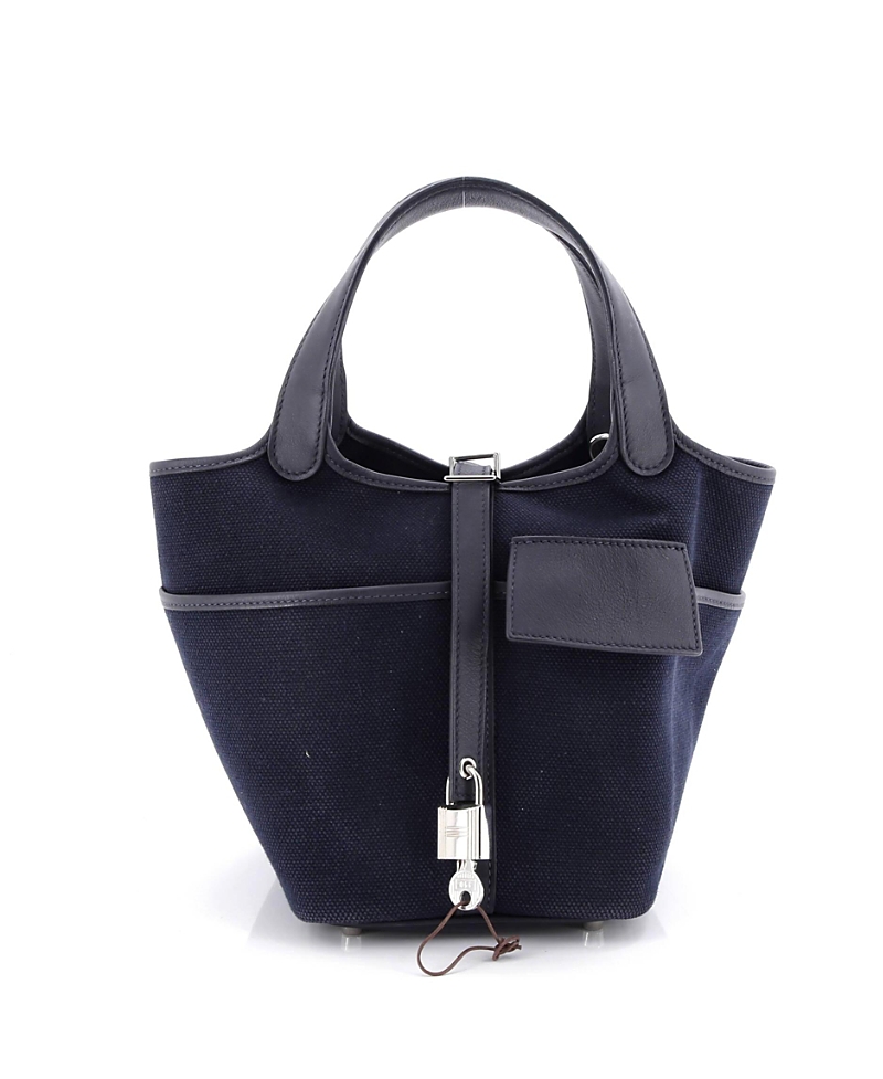 Pre-owned Pre-owned Hermes Hermes Pm Cargo Picotin Lock Bag Canvas And Swift In Blue