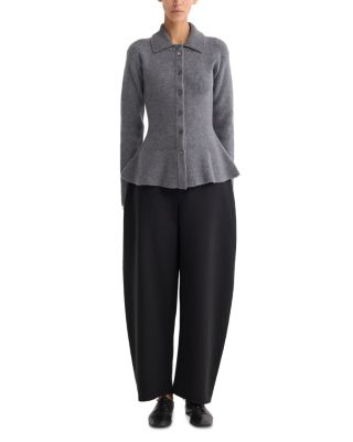 Wool Cashmere Peplum Rib Cardigan