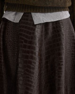 A Line Croco Leather Skirt