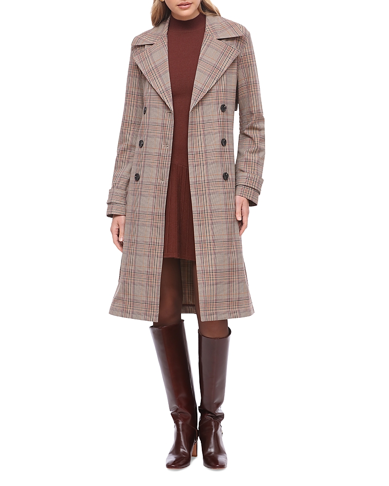 Bagatelle Plaid City Trench Coat In Brown