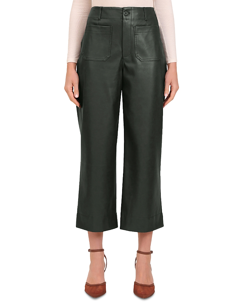 Bagatelle Faux Leather Cropped Wide Leg Pants In Green