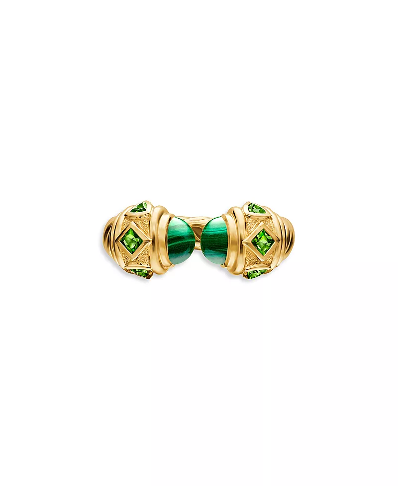 David Yurman Renaissance Ring in 18K Yellow Gold with Malachite & Tsavorites