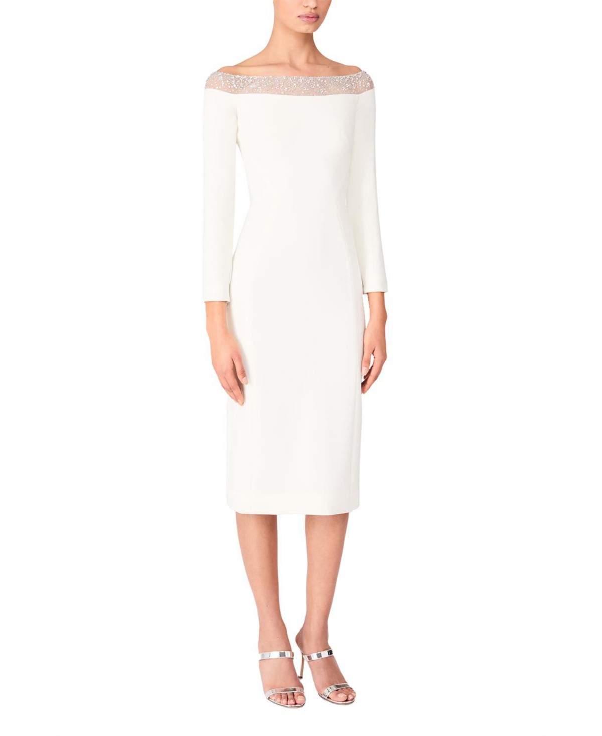 Jenny Packham Calypso Off-the-Shoulder Midi Dress in Vanilla