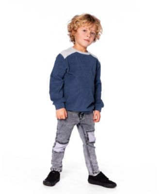  Boys' Super Soft Long Sleeve Flat Back Rib Top with Elbow Patches - Little Kid
