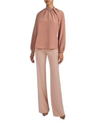 Dakota Silk Mock Neck Blouse with Long Lantern Sleeves