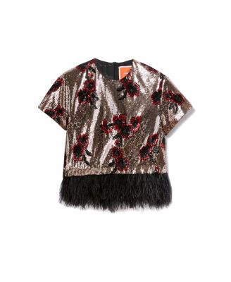 La Doublej La Scala Tee With Feathers Primrose Bronze