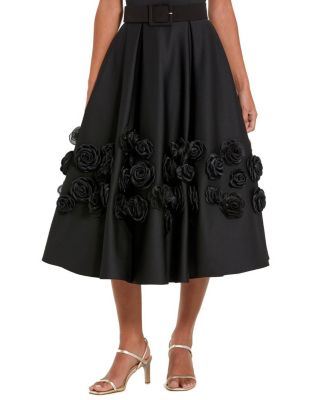 Satin Cap Sleeve A Line Midi Dress With 3D Flowers