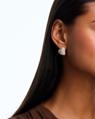 Diamond Textured Heart Stud Earrings in 14K Yellow Gold, 1.25 tcw