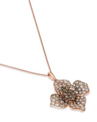 Brown Ombr&eacute; Diamond Flower Pendant Necklace in 14K Rose Gold, 1.72 tcw