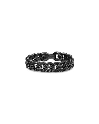 Men's Curb Chain Bracelet in Black Titanium with Black Diamonds, 18mm