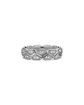 Men's Hex Band Ring in Sterling Silver with Diamonds, 6mm