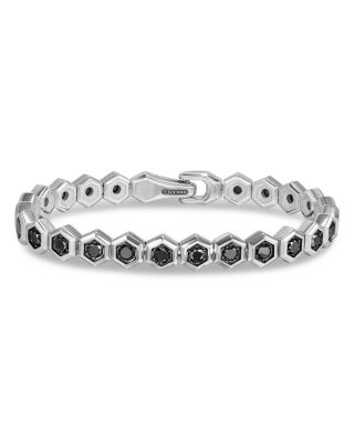 Men's Hex Pav&eacute; Tennis Bracelet in Sterling Silver with Black Diamonds, 8mm