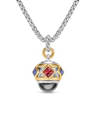 Renaissance&reg; Amulet in Sterling Silver with 14K Yellow Gold, Hematine, Rhodolite Garnet and Iolite, 29mm