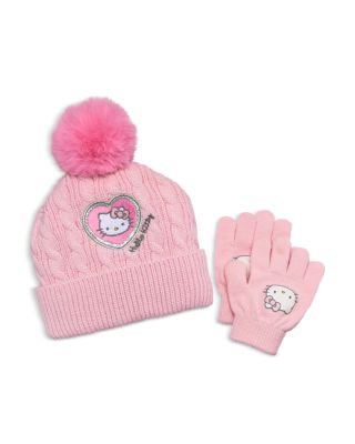 Hello Kitty Metallic Cable Knit Beanie & Gloves Set - Little Kid, Big Kid