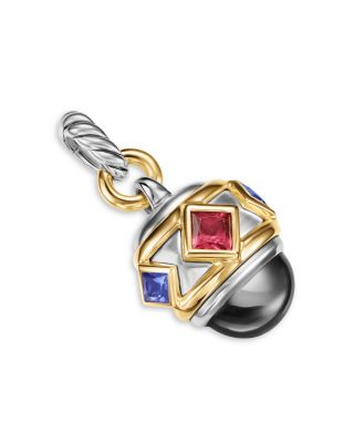 Renaissance&reg; Amulet in Sterling Silver with 14K Yellow Gold, Hematine, Rhodolite Garnet and Iolite, 29mm