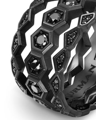 Hex Stack Ring in Black Titanium with Black Diamonds, 9.3mm