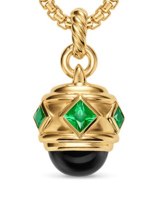 Renaissance&reg; Amulet in 18K Yellow Gold with Black Onyx and Tsavorites, 29mm
