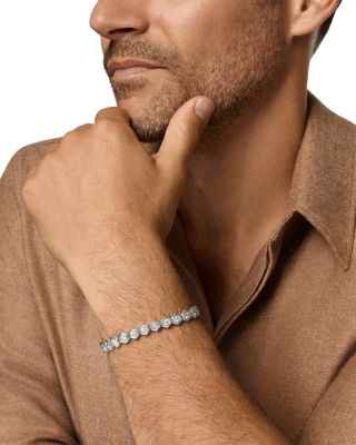 Men's Hex Pav&eacute; Tennis Bracelet in Sterling Silver with Diamonds, 8mm