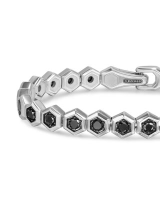 Men's Hex Pav&eacute; Tennis Bracelet in Sterling Silver with Black Diamonds, 8mm