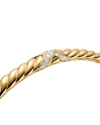  Sculpted Cable X Bracelet in 18K Yellow Gold with Diamonds, 4.6mm