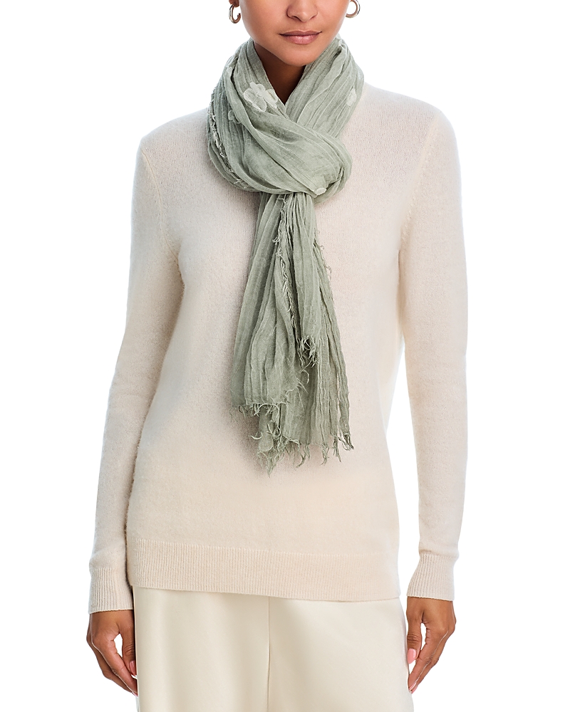 V Fraas Solid Floral Embroidered Scarf - Exclusive In Green