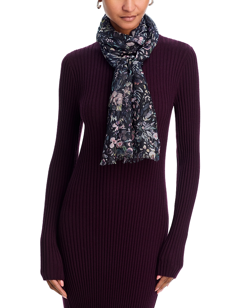 V Fraas Botanical Floral Scarf In Black