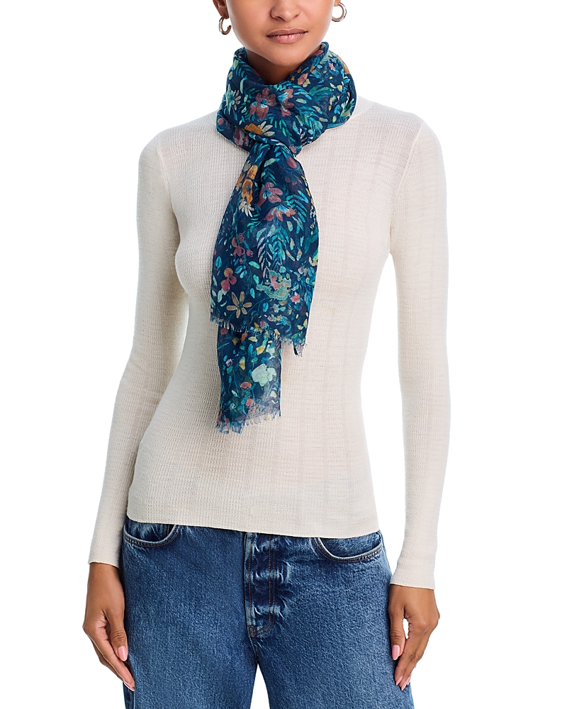 V Fraas Botanical Floral Scarf In Blue