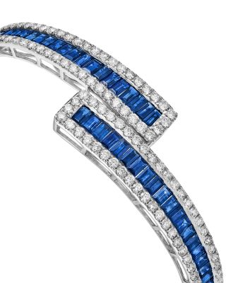 Luxe Collection Blue Sapphire & Diamond Bypass Bracelet in 14K White Gold