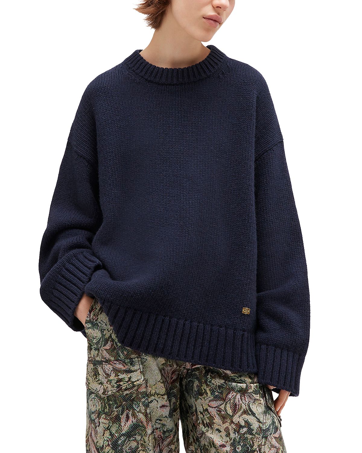 Ganni Chunky Mixed Wool-Blend Crewneck Sweater