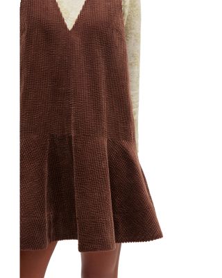 Brown Seersucker Corduroy V Neck Mini Dress