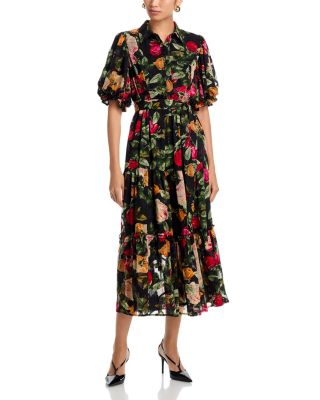 Puff Sleeve Tie Belt Maxi Dress