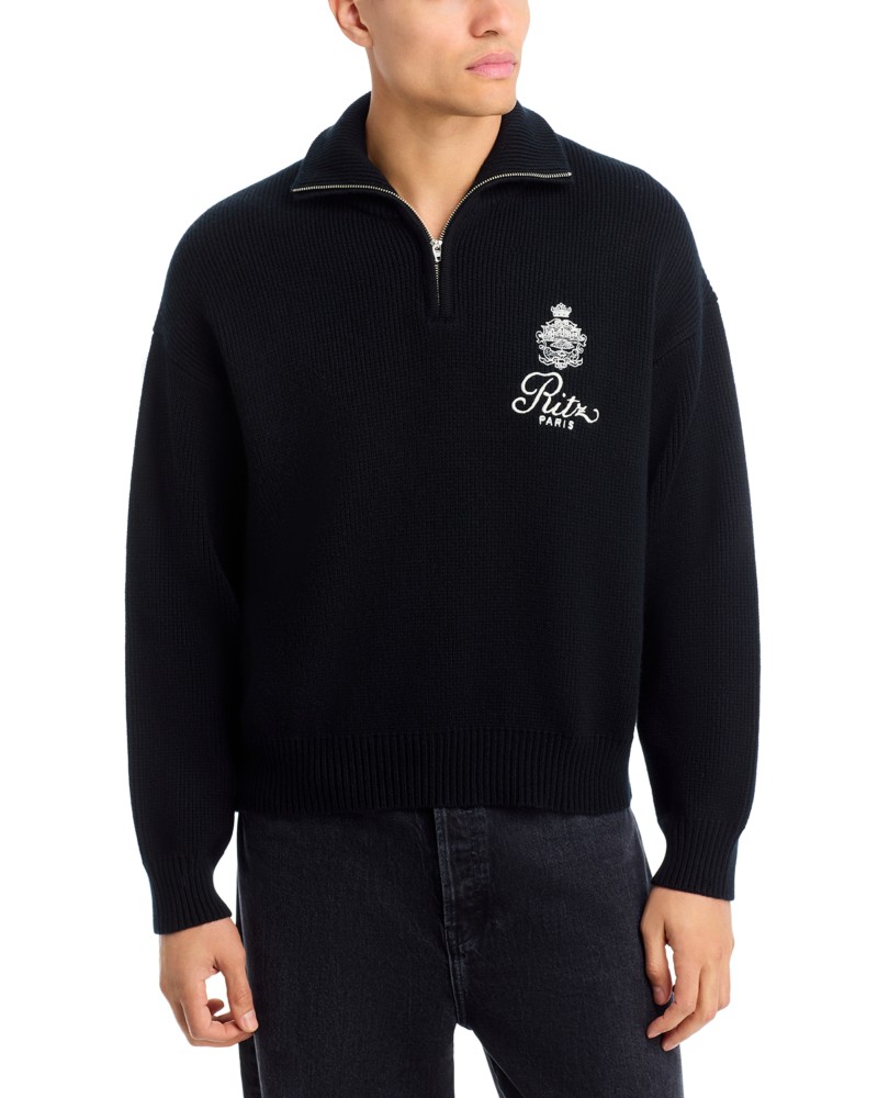 Frame Ritz Cashmere Half Zip Mock Neck Sweater in Black