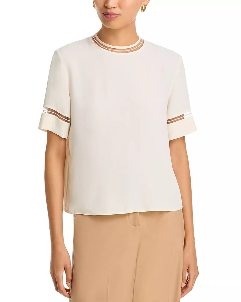 Fabiana Filippi Manica Corta Mesh Trim Top