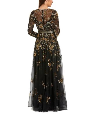 Hand Beaded Mesh Long Sleeve High Neck A Line Gown