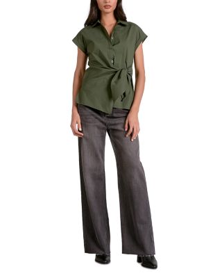 Button Down Tie Waist Shirt