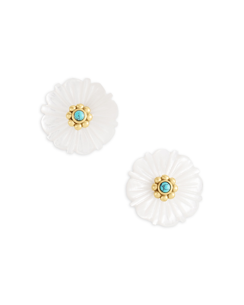 Anabel Aram Milos Carved Stone Flower Stud Earrings