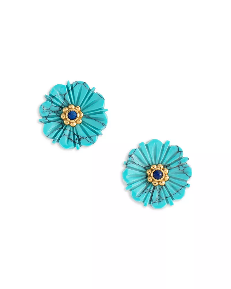 Anabel Aram Milos Carved Stone Flower Stud Earrings