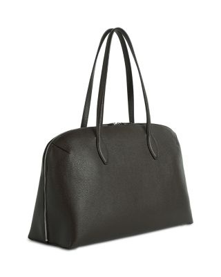 Large Grained-Leather Day Tote in Dark Brown