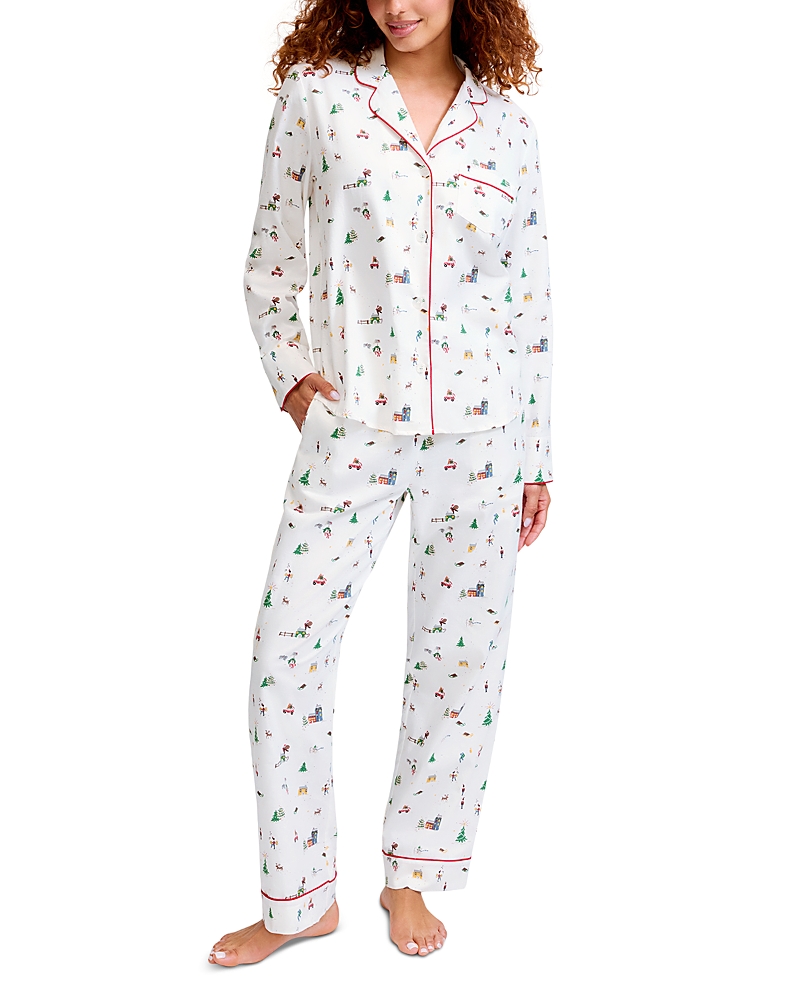 Petite Plume Holiday Town Twill Pajama Set In White
