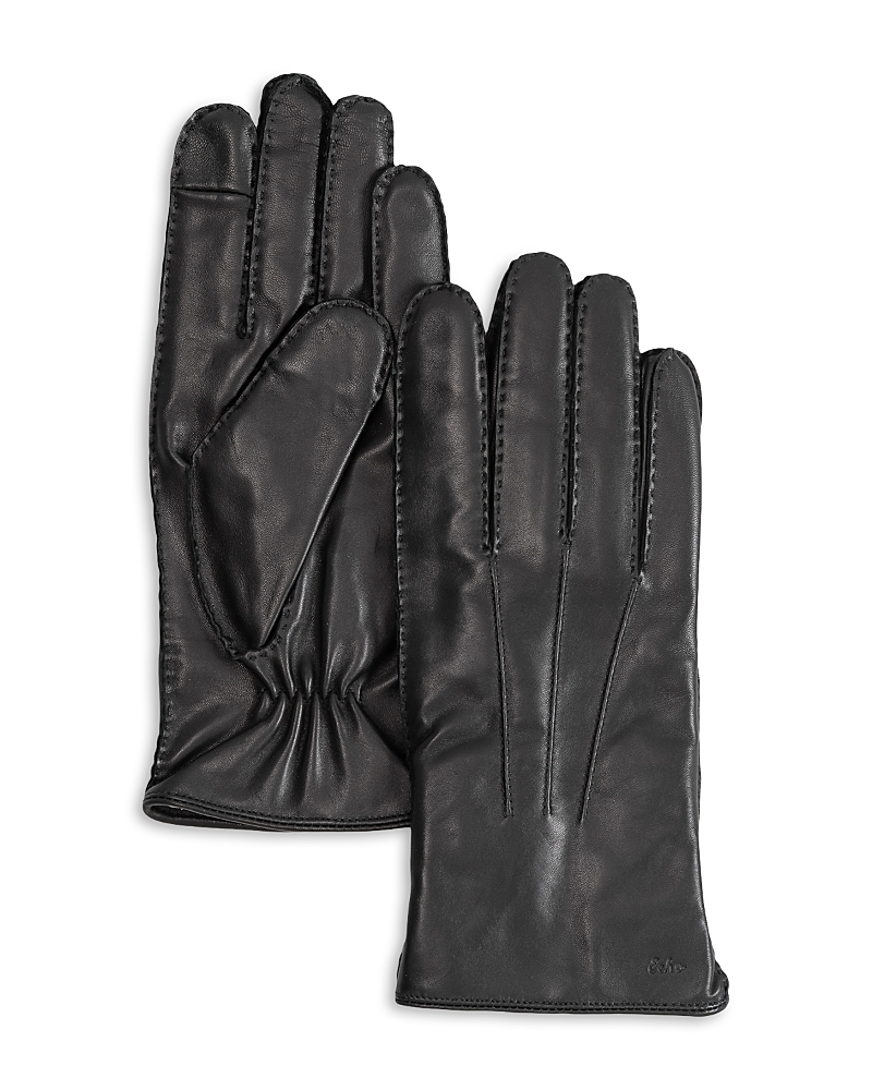 Echo Stitch Detail Leather Tech Gloves In Black
